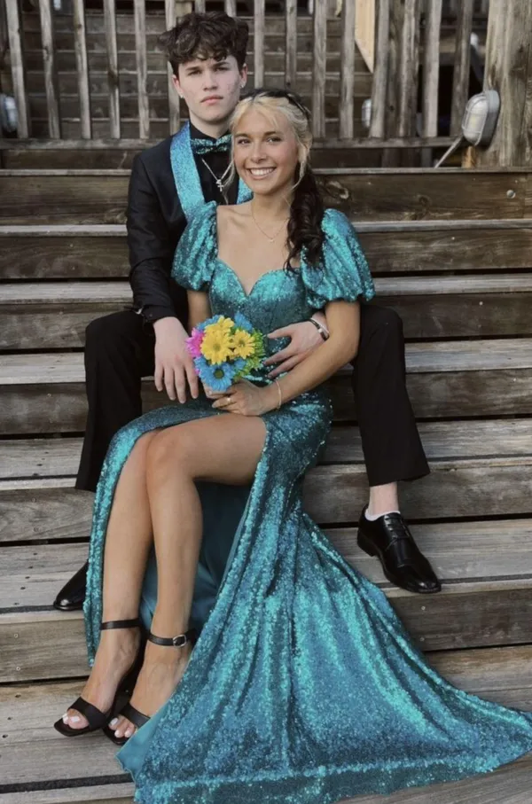 Teal Sequin Prom Dress Size 2 - Image 2