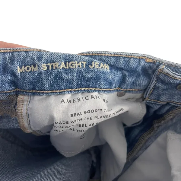 American Eagle Women's Size 8 Mom Plaid Patch‎ Distressed Straight Jeans - Image 9