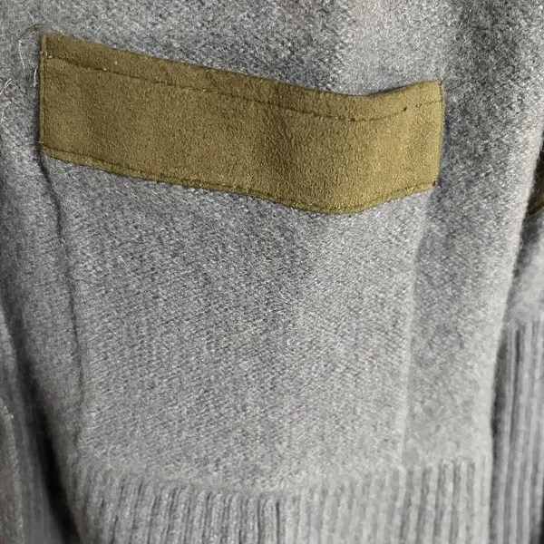 Cabelas 100% Lambs Wool Leather Elbow Patch Cardigan Size‎ Small Gray Shawl Neck - Image 3