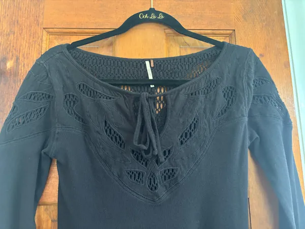 Free People Black Tie Long Sleeve Shirt - Image 3