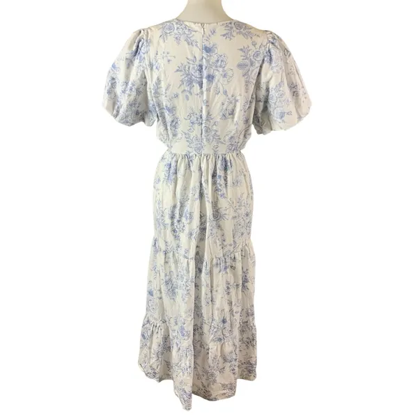 Indigo‎ Rose Blue Floral Puff Sleeve Tiered Midi Dress Cottagecore 10 - Image 5