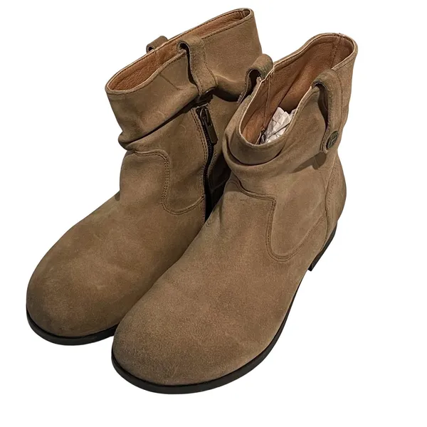 Birkenstock Sarnia‎ Ankle Boots Women 39 L Tan Suede Slouchy Boho Zipper Shoes - Image 3