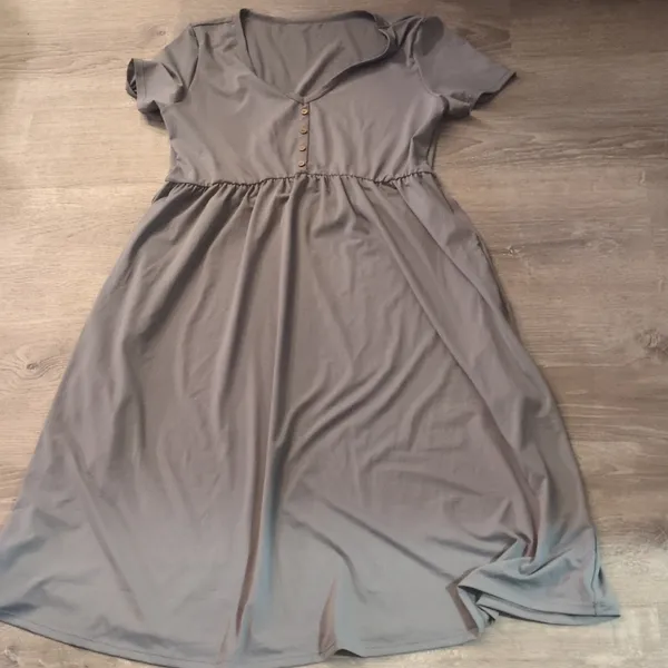 Halara Neck Decorative Button Short Sleeve Side Pocket Midi Casual Dress Size XL - Image 2