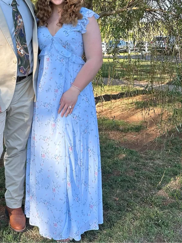 Francesca's Collections Kadence Bow Back Light Blue Floral Ruffle Maxi Dress - Image 6