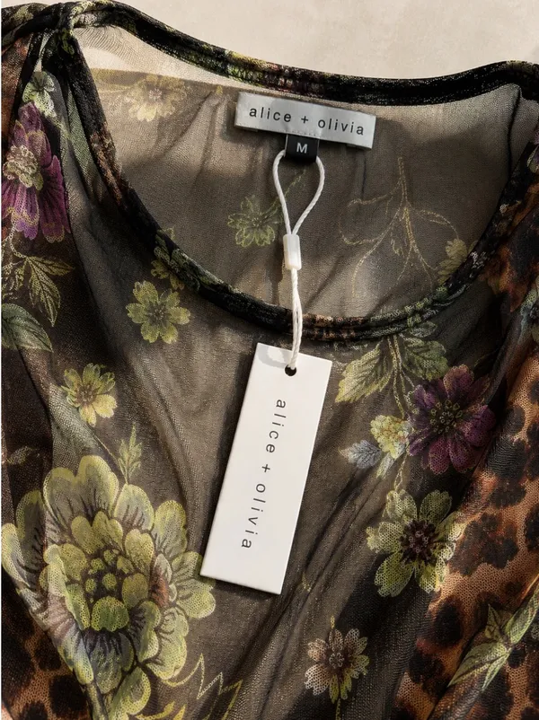 Alice + Olivia Sheer Ruched Floral Mesh Tank NWT Boho Chic Statement Piece Sz M - Image 4