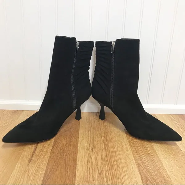 ZAC POSEN Black Ruched Suede Stiletto Midi Boot‎ Bootie Pointed Toe Size 11 - Image 5