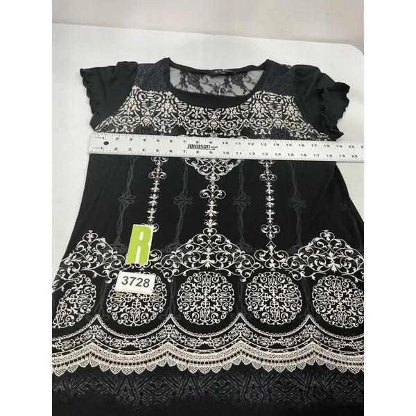 Womans BLEV XL Black White Rhinestone Scoop Neck Short Sleeve Pullover Blouse - Image 5