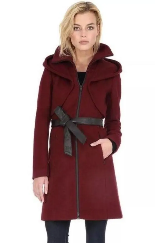 Soia & Kyo Arya Wool Blend Hooded Coat in Merlot Size Small - Image 2