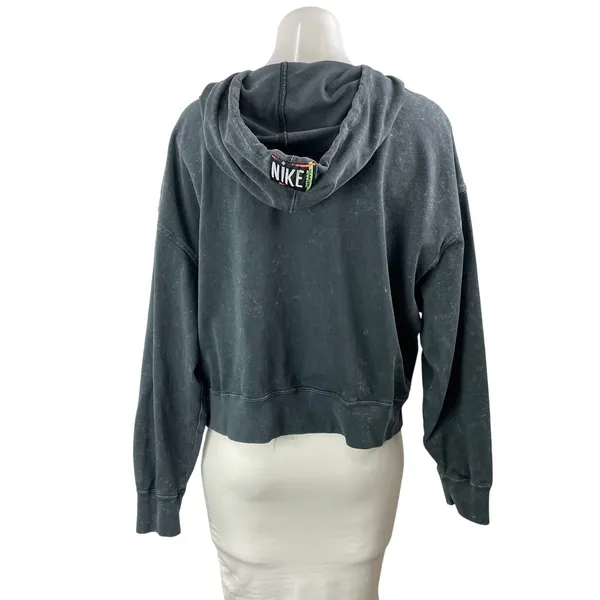 Nike Women's Black Washed Swoosh Logo Y2k Hoodie Hooded Sweatshirt Top Size S - Image 3