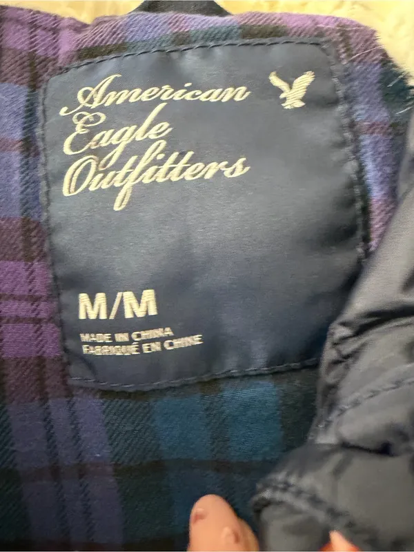 American Eagle Outfitters Navy and Purple Plaid Lined Jacket - Image 2