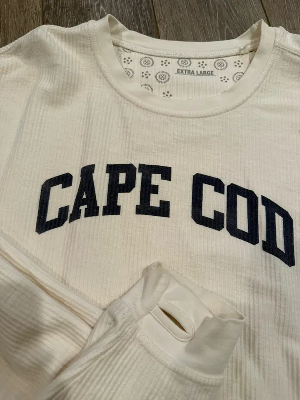 Cape Cod Cream Navy Ribbed Oversized Crewneck Sweatshirt Size XL - Image 2