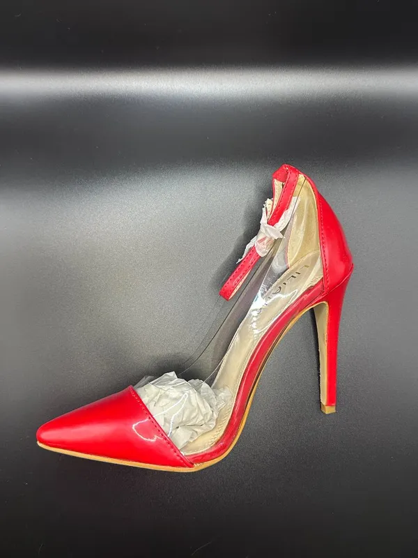 Liliana Red Clear Lucite Ankle Strap Pointed Toe Stiletto Pumps 7.5 Femme Fatale - Image 7