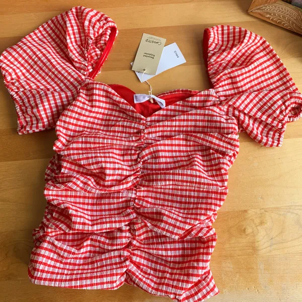 Red Gingham Ruched Sweetheart Top - Image 5