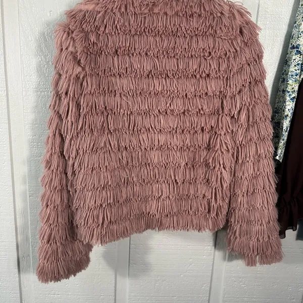 Cupshe Pink Soft Fringe Open Front Lined Jacket Size Small EUC - Image 6