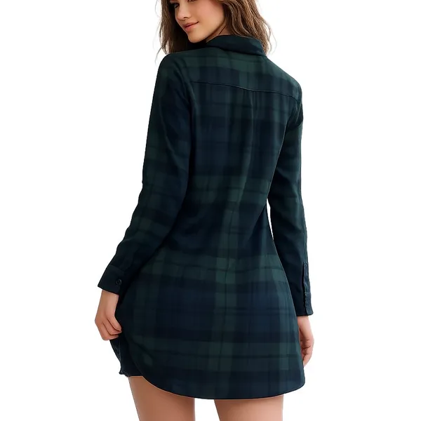 Abercrombie & Fitch XXSP Green Navy Plaid Button Down Shirt Dress Tunic - Image 2