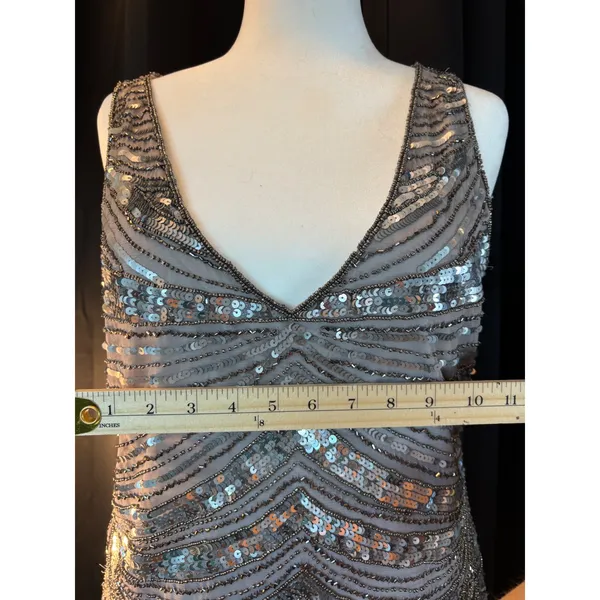 Patra Vintage Sequin Beaded Cocktail Dress Silver Art Deco Gatsby Sz 16 RN 65518 - Image 4