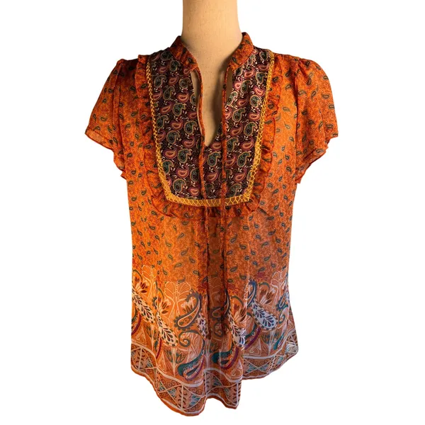 Six Degrees Orange Boho Blouse Womens Size L Size L - Image 4