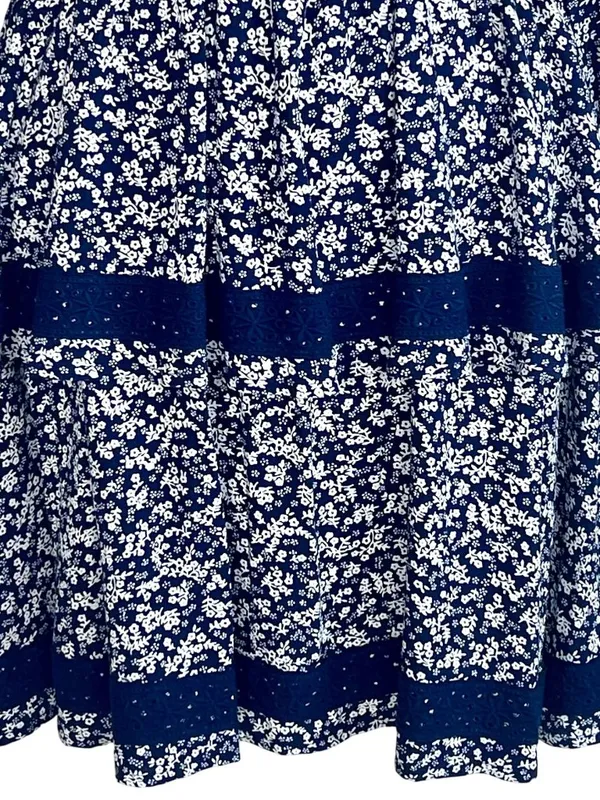 Chelsea & Violet Mini Floral Print Tiered Ruffle Long Sleeve Dress S Blue NWT - Image 4