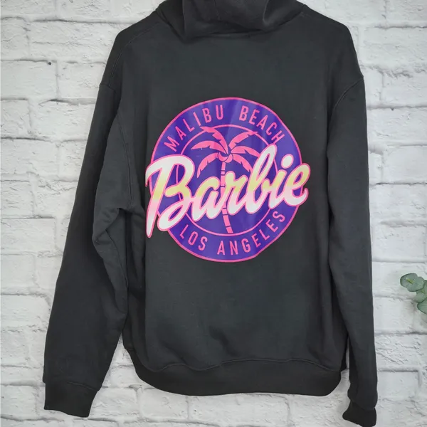 Barbie Malibu Beach Graphic Hoodie L Black Neon Retro Pullover Sweatshirt fall - Image 4
