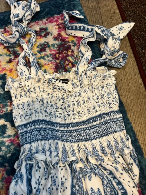 Zara blue and white printed midi dress - Image 11