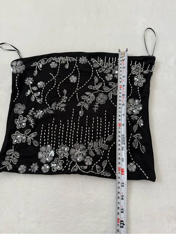 Faded Rose Black Beaded Sequin Tube Top M NWT Fairy Goth Y2K Party - Image 6