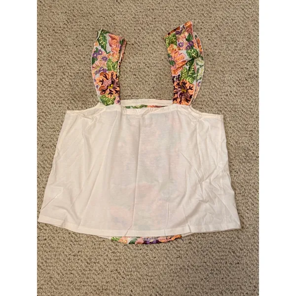 Anthropologie Tiny Marin Floral Embroidered Tank Top M Ruffle Strap Cotton - Image 4