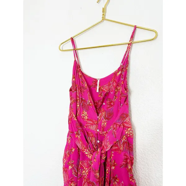 Free People Hot Tropics Jumpsuit Size 4 Pink Floral Cropped Wide Leg Boho - Image 8