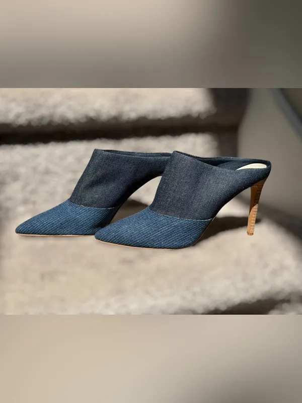 Dolce Vita Cinda Denim Pointed Toe Mule Heels‎ Slip On Stiletto Minimalist Chic - Image 4