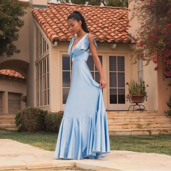 NWT Mac Duggal Blue FLOUNCE SLEEVE SATIN GOWN Missing Belt Size 2 - Image 3