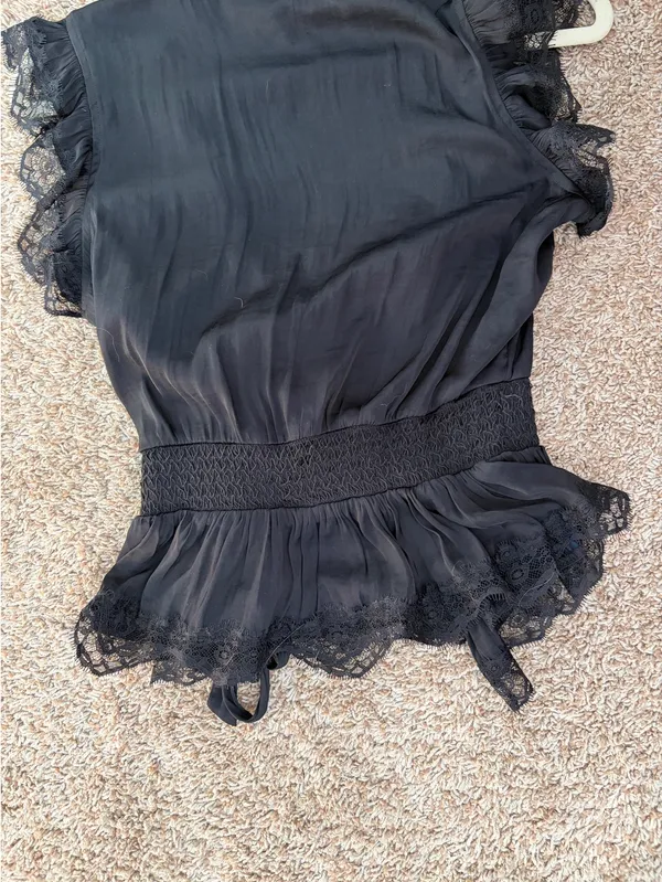 Anthropologie lace trim flutter wrap top - Image 4