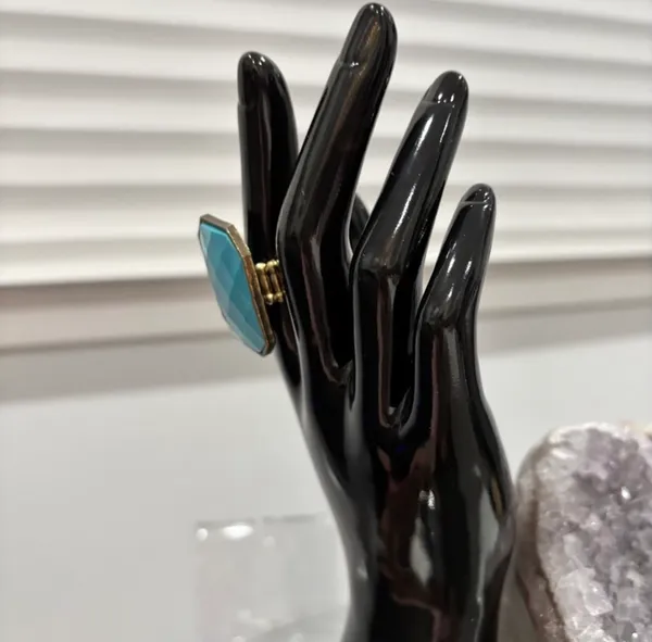 Turquoise Rectangular Statement Adjustable Ring Blue - Image 3