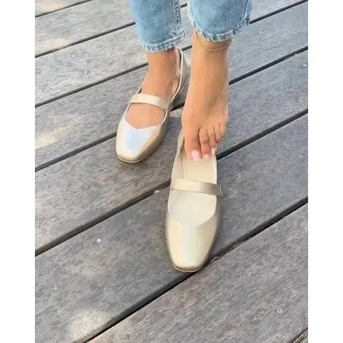 TOMS Mary Jane Bianca 8.5 Gold Metallic Leather Square Toe Ballet Flat Shoes - Image 2