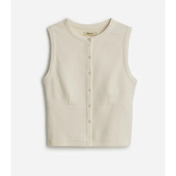 Madewell Split Crewneck Cardigan Tank Lighthouse Beige Knit Vest Cropped S NWT - Image 5