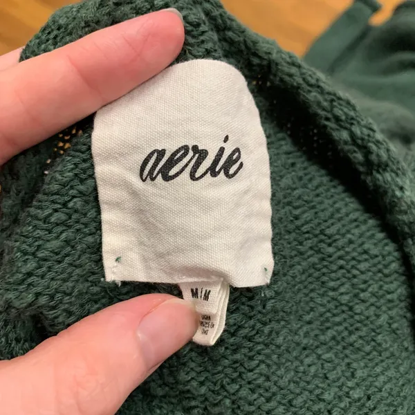 Aerie Green Textured V Neck Long Sleeve‎ Sweater Womens Size Medium Comfy Casual - Image 4