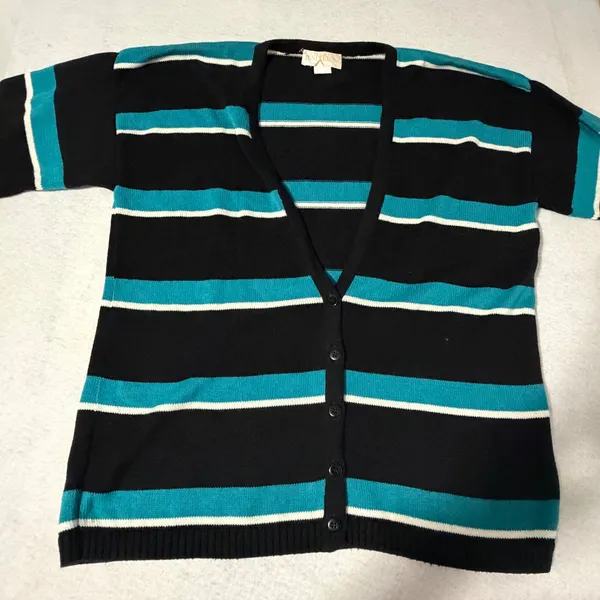 Sophisticates by Pendleton Womens Medium Striped Cotton Cardigan Black Teal USA - Image 3