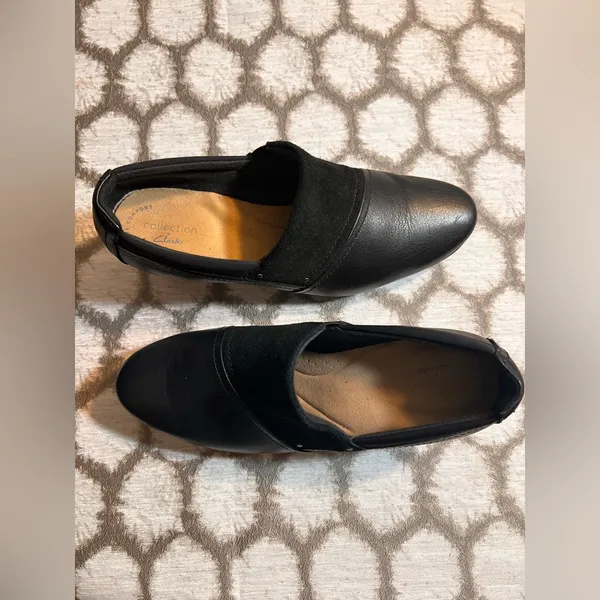 Clarks Collection Black Leather Suede Women's Heels 8.5 - Image 4
