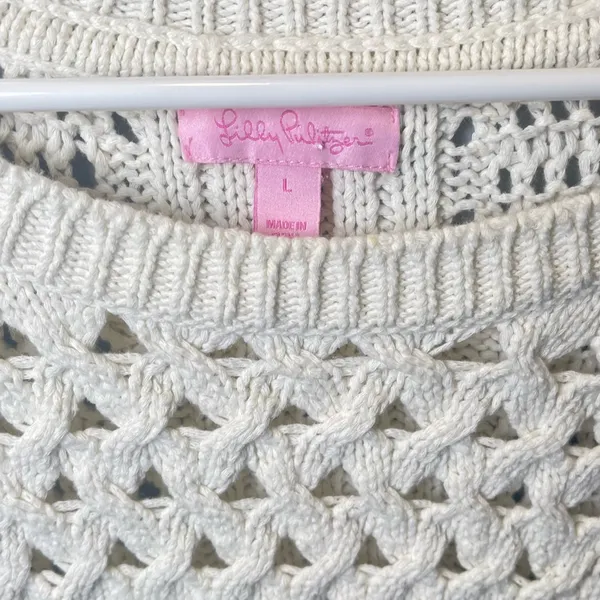 Lilly Pulitzer Women's Chunky Knit Long Sleeve Cream Crew Neck Sweater‎ SZ Large - Image 3