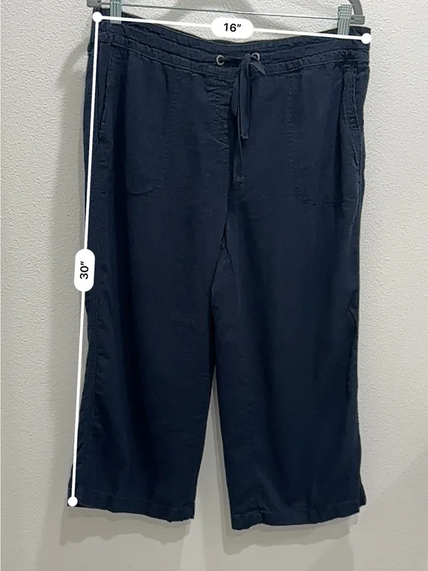 Per Se Navy Blue Capri Drawstring Casual Capri Pants - Image 6