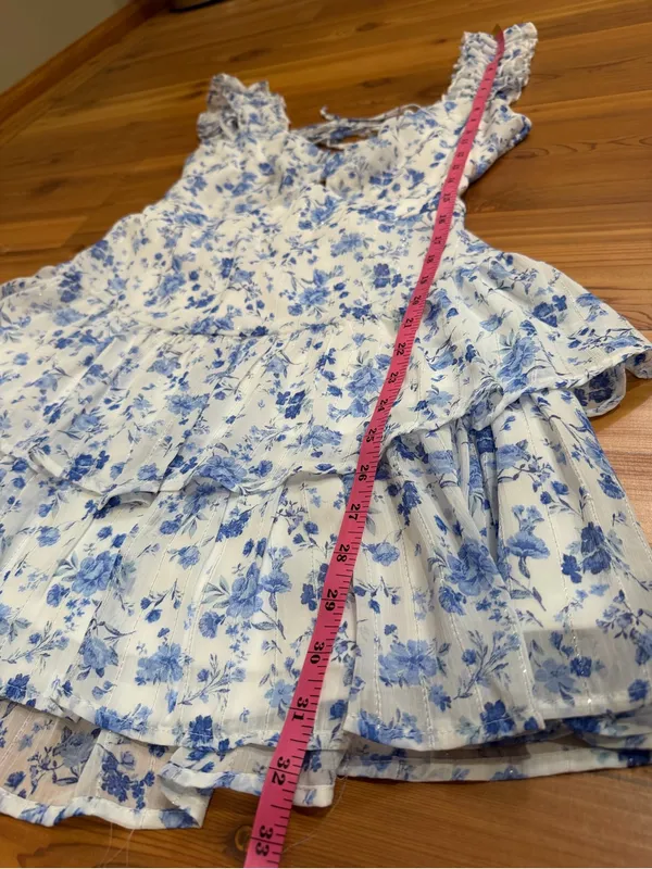 Altar'd State Mabel Blue Floral Tiered Ruffle Mini Dress Lace Up Back Size Large - Image 8