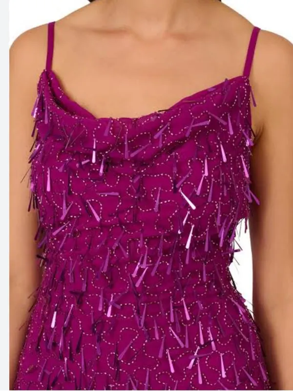 Liv foster party cocktail Fuchsia Sequin Fringe Slip Midi Dress - Image 9