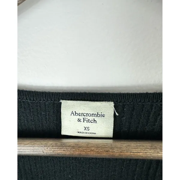 Abercrombie & Fitch Black Fitted Long‎ Sleeve Square Neck Crop Top Womens XS - Image 2