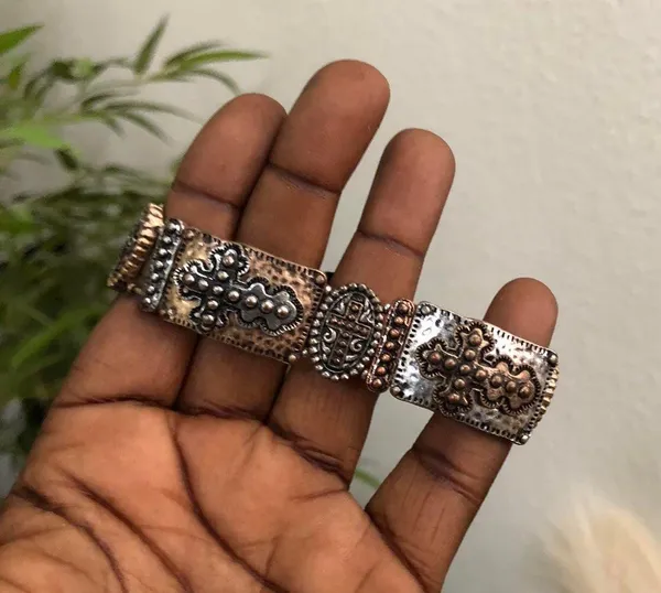 Y2K Bronze Silver Gold tone brown studded metal cross bracelet bangle jewelry #gothic #grunge #subversive #whimsygoth #emo jewel - Image 5