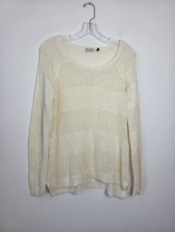 So. White Loose Knit Sweater Top Beachy Boho Ethereal Fairy Academia Angelic XL - Image 2
