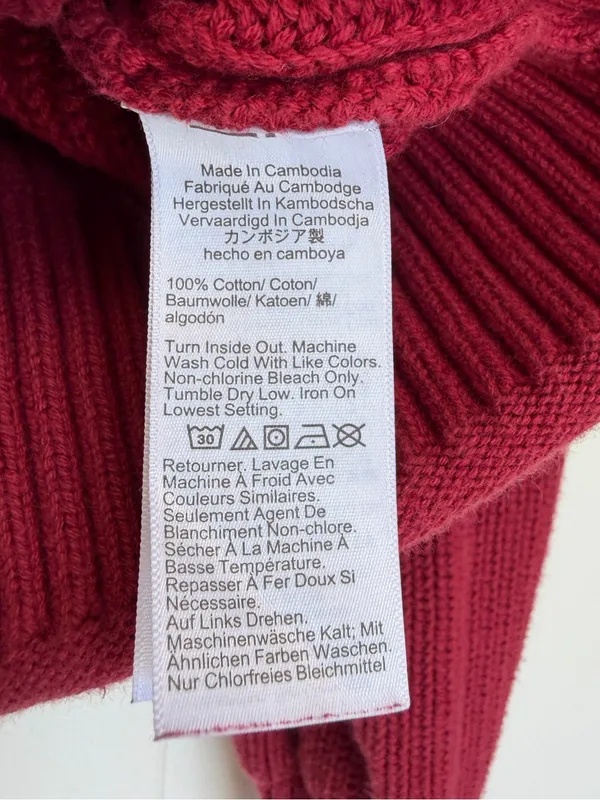 J. CREW Red Ribbed Cotton Button Collar Sweater Medium - Image 4