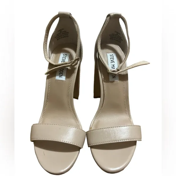 Steve Madden Ankle Buckle Block Heel Cream Sandals Size 6 - Image 2