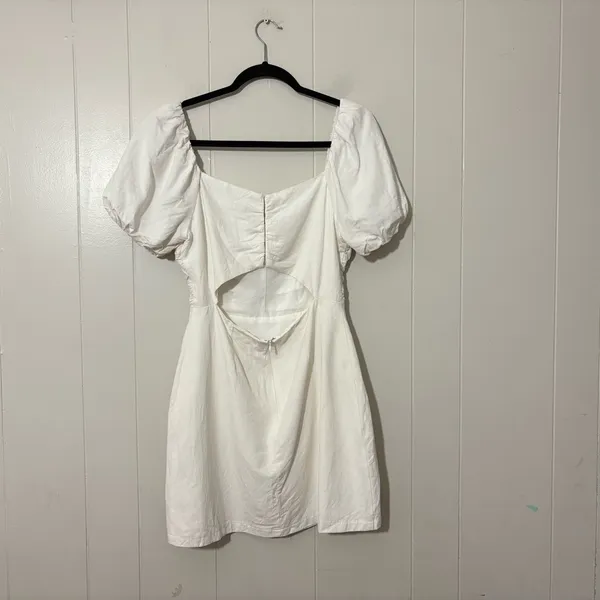ASTR The Label Linen Pleat Front Mini Dress Puff Sleeve White Womens Size Medium - Image 6