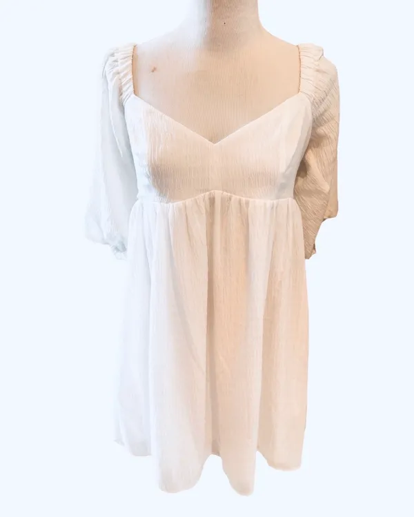 Wayf Ripton Puff Sleeve Babydoll Dress White Flirty Relax Fit S - Image 2
