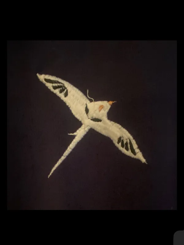 Navy Crew Neck Sweater with White Bird Motif Embroidered Vintage Coastal - Image 4