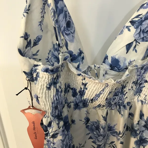 Haute Monde White/Blue Floral Sundress Size Large NWT - Image 4