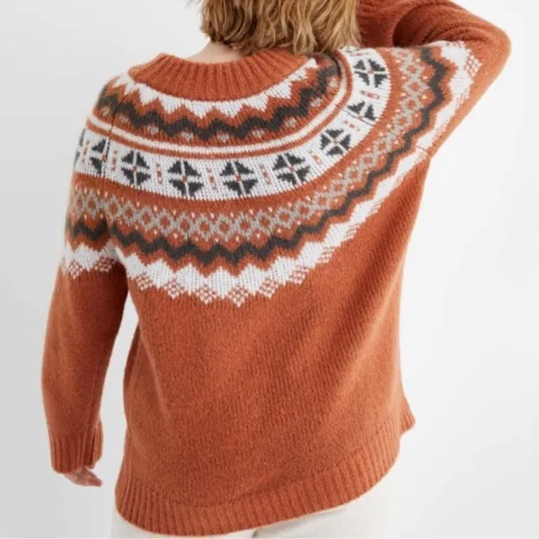 Aerie Fair Isle Knit Sweater Rust Orange Neutral Ivory Earth Cottagecore Large - Image 3